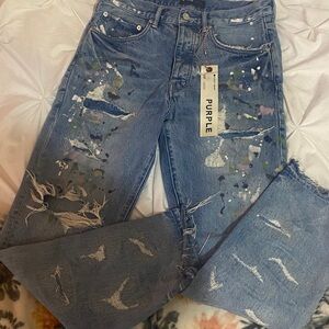 PURPLE brand  Distressed Blue Paint-Splatter Women’s Jeans style no. PO11 .EUC